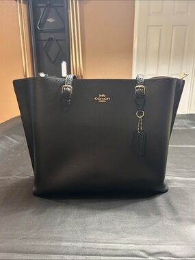 Coach Black Leather Tote with Gold Logo and Tag